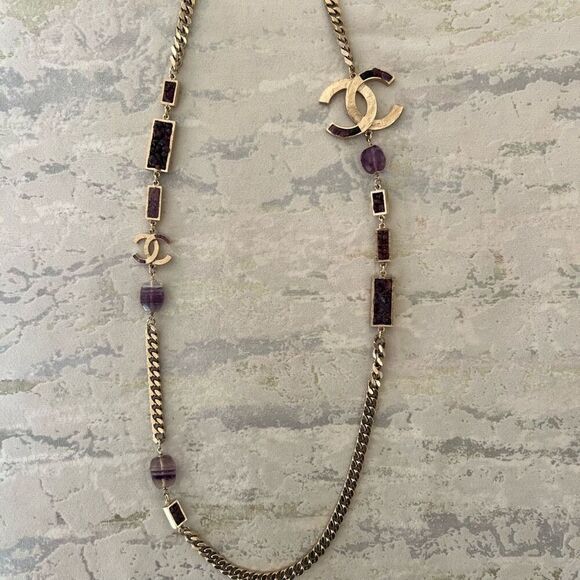 Chanel Y2K Gold Metal and Amethyst Curb Link Necklace Authentic - Picture 12 of 16